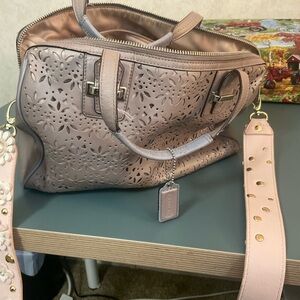 Coach Perforated Leather Shoulder Bag - Light Purple